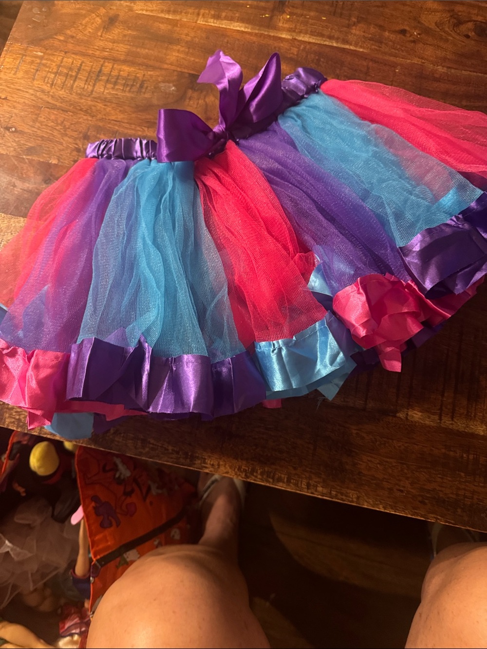 Girls Multicolor Tulle Tutu Skirt with Satin Trim - Purple, Blue, Pink